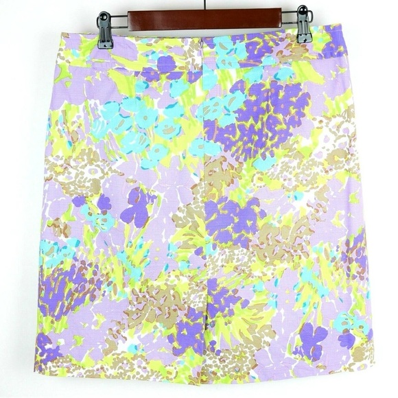 TALBOTS Women's Purple & green watercolor floral stretch skirt knee length 6 - Picture 2 of 4